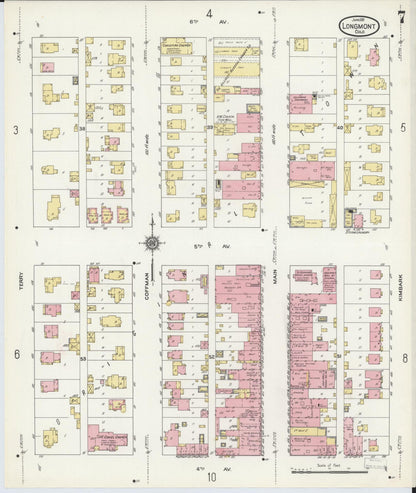 Sanborn Fire Insurance Map from Longmont, Boulder County, Colorado (1911), Sheet #0007 - Complete Map Set gallery image, historic Sanborn map, vintage wall art, Colorado Colorado
