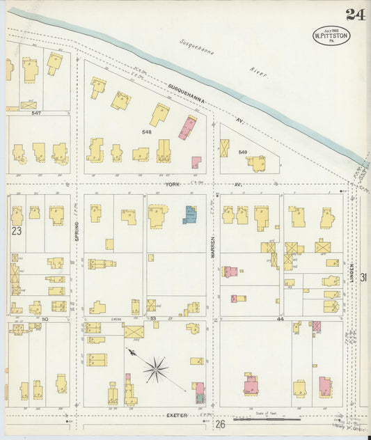 Sanborn Fire Insurance Map from Pittston, Luzerne County, Pennsylvania (1903), Sheet #0024 - Historic Sanborn Fire Insurance Map Print, vintage old map wall art, antique decor, genealogy gift, Pennsylvania Pennsylvania map