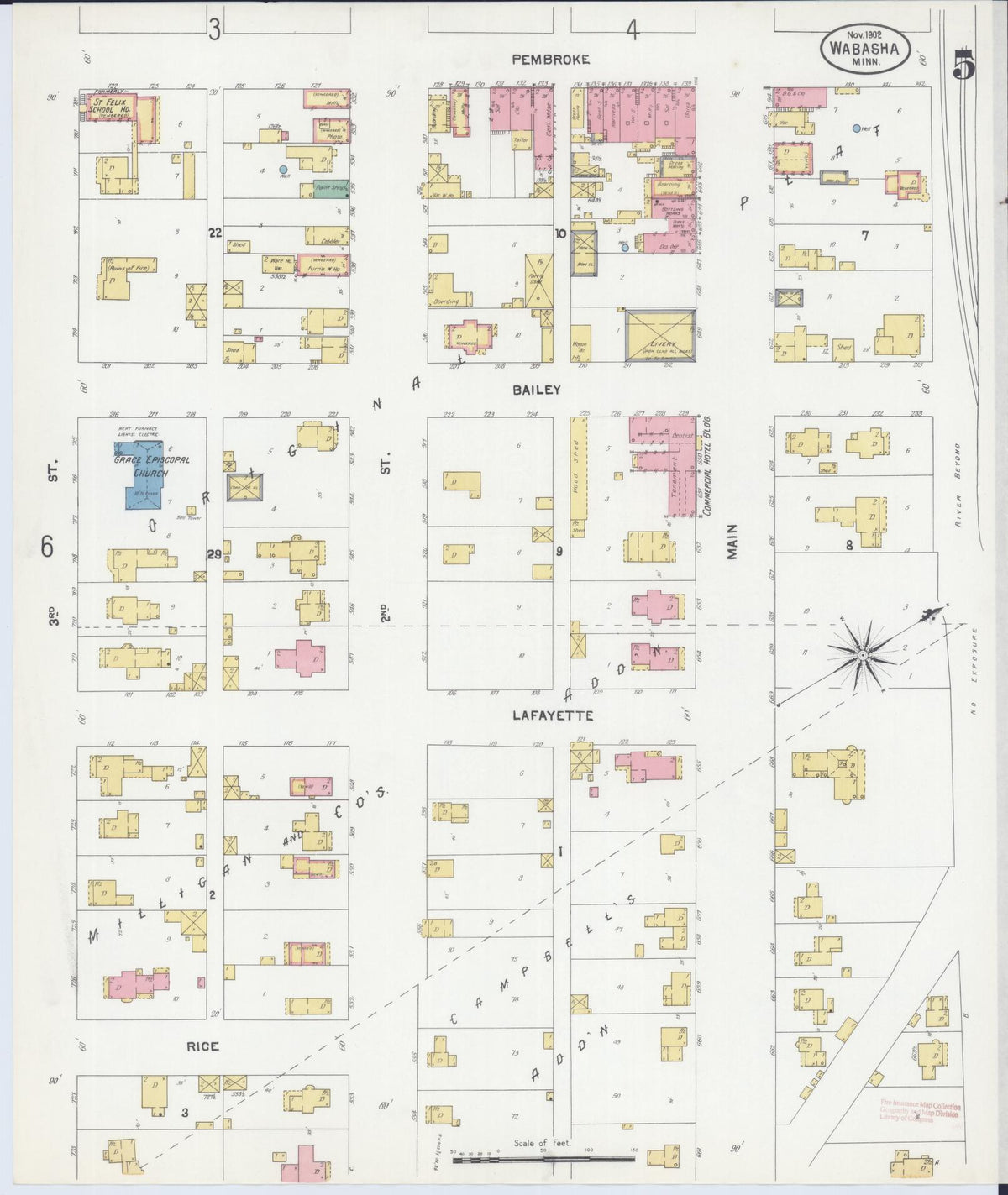 Sanborn Fire Insurance Map from Wabasha, Wabasha County, Minnesota (1902), Sheet #0005 - Historic Sanborn Fire Insurance Map Print, vintage old map wall art, antique decor, genealogy gift, Minnesota Minnesota map