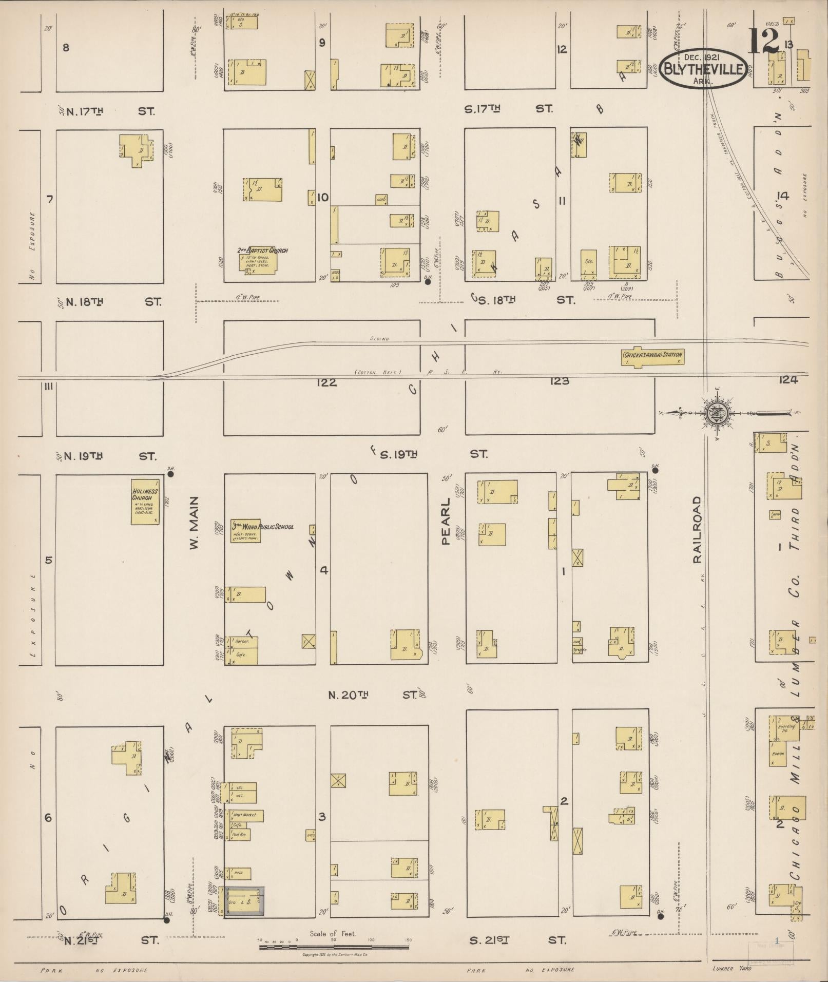 Sanborn Fire Insurance Map from Blytheville, Mississippi County, Arkansas (1921), Sheet #0012 - Historic Sanborn Fire Insurance Map Print, vintage old map wall art, antique decor, genealogy gift, Blytheville Mississippi map