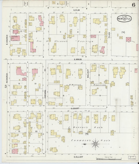 Sanborn Fire Insurance Map from New Castle, Henry County, Indiana (1896), Sheet #0006 - Historic Sanborn Fire Insurance Map Print, vintage old map wall art, antique decor, genealogy gift, Indiana Indiana map