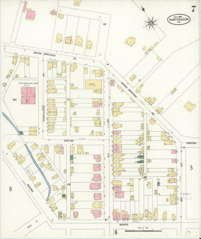 Sanborn Fire Insurance Map from Huntingdon, Huntingdon County, Pennsylvania (1906), Sheet #0007 - Historic Sanborn Fire Insurance Map Print, vintage old map wall art, antique decor, genealogy gift, Pennsylvania Pennsylvania map