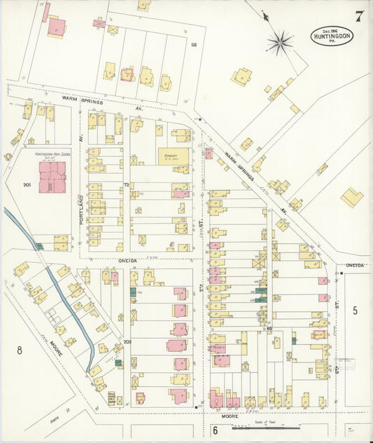 Sanborn Fire Insurance Map from Huntingdon, Huntingdon County, Pennsylvania (1906), Sheet #0007 - Historic Sanborn Fire Insurance Map Print, vintage old map wall art, antique decor, genealogy gift, Pennsylvania Pennsylvania map