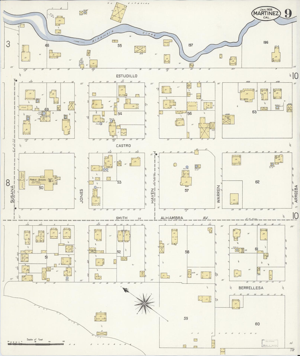 Sanborn Fire Insurance Map from Martinez, Contra Costa County, California (1908), Sheet #0009 - Complete Map Set gallery image, historic Sanborn map, vintage wall art, California California