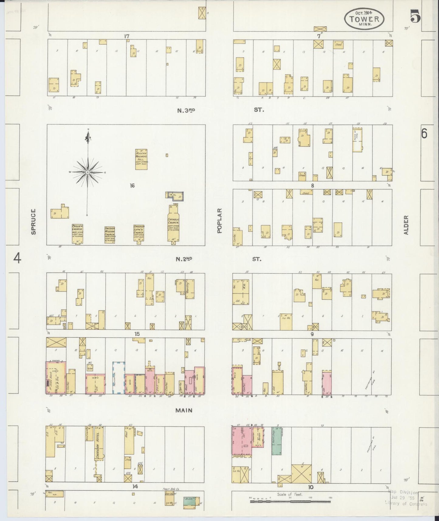 Sanborn Fire Insurance Map from Tower, Saint Louis County, Minnesota (1904), Sheet #0005 - Complete Map Set gallery image, historic Sanborn map, vintage wall art, Minnesota Minnesota
