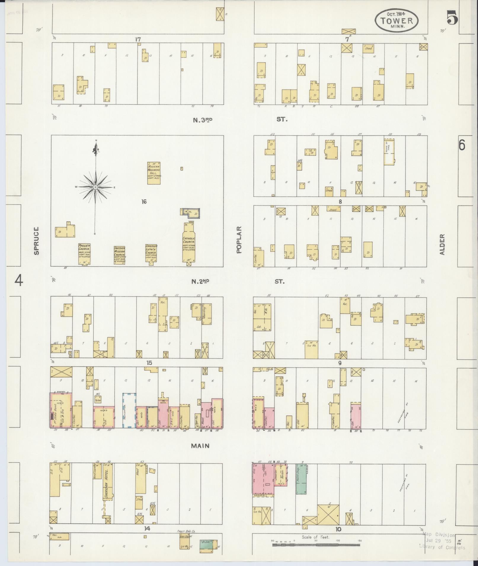 Sanborn Fire Insurance Map from Tower, Saint Louis County, Minnesota (1904), Sheet #0005 - Complete Map Set gallery image, historic Sanborn map, vintage wall art, Minnesota Minnesota
