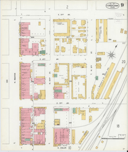 Sanborn Fire Insurance Map from Corsicana, Navarro County, Texas (1900), Sheet #0009 - Historic Sanborn Fire Insurance Map Print, vintage old map wall art, antique decor, genealogy gift, Texas Texas map