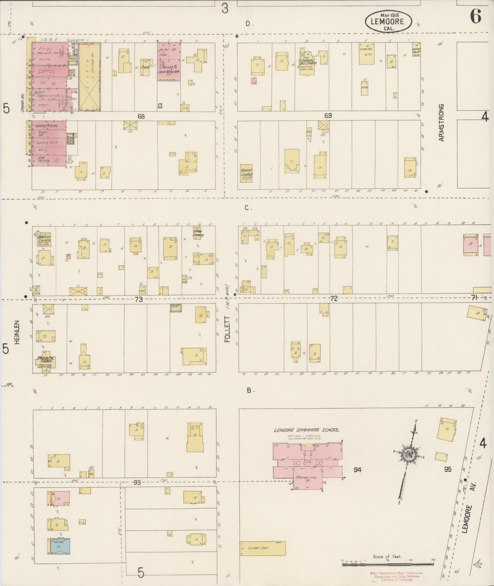 Sanborn Fire Insurance Map from Lemoore, Kings County, California (1915), Sheet #0006 - Historic Sanborn Fire Insurance Map Print, vintage old map wall art, antique decor, genealogy gift, California California map