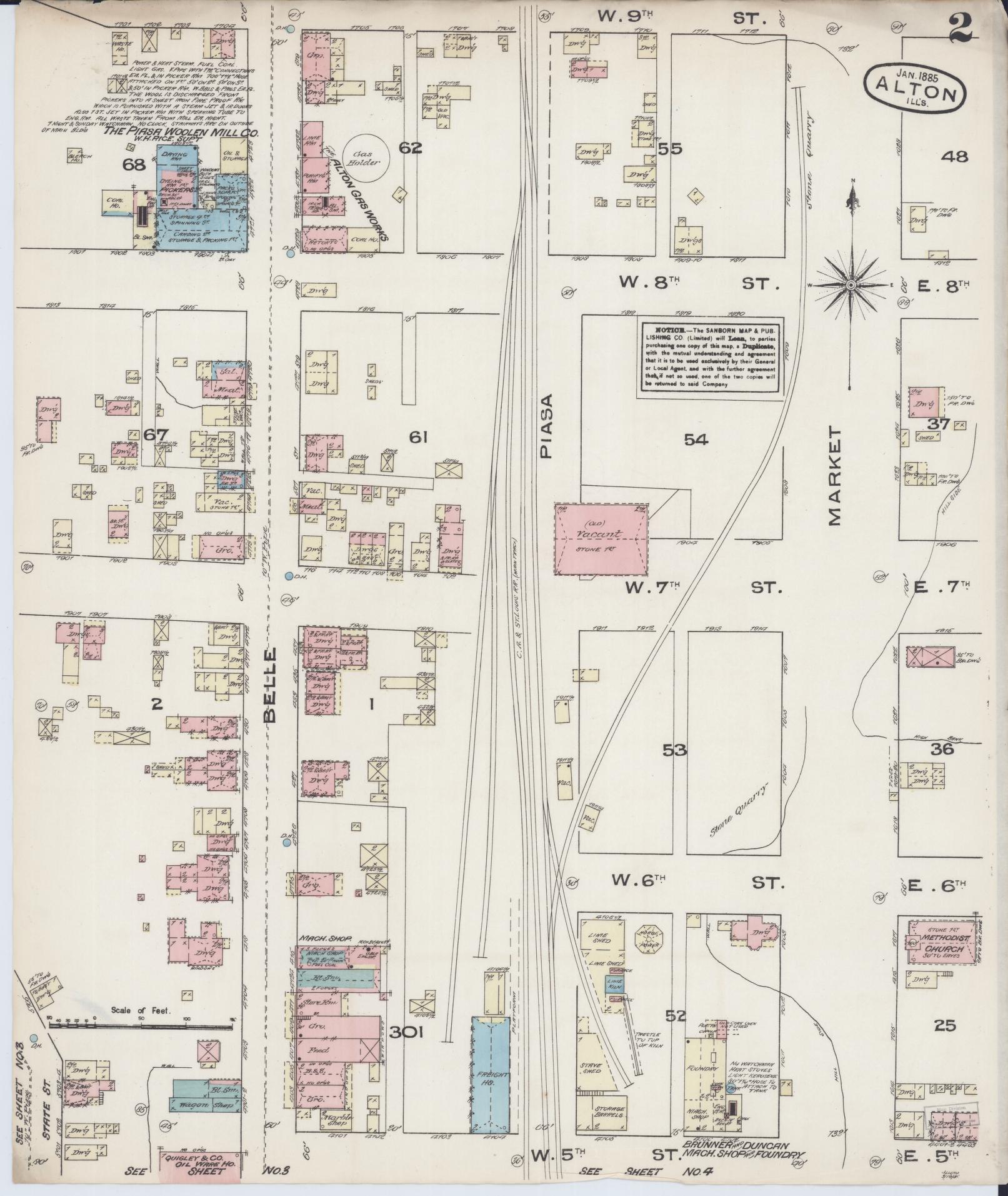 Sanborn Fire Insurance Map from Alton, Madison County, Illinois (1885), Sheet #0002 - Complete Map Set gallery image, historic Sanborn map, vintage wall art, Illinois Illinois
