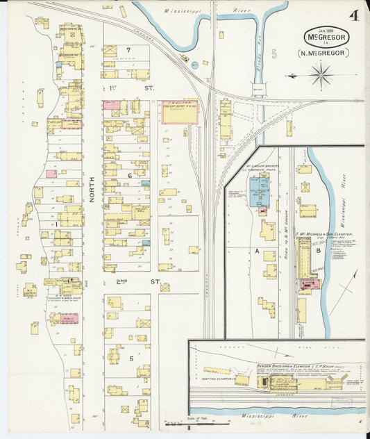 Sanborn Fire Insurance Map from McGregor, Clayton County, Iowa (1894), Sheet #0004 - Historic Sanborn Fire Insurance Map Print, vintage old map wall art