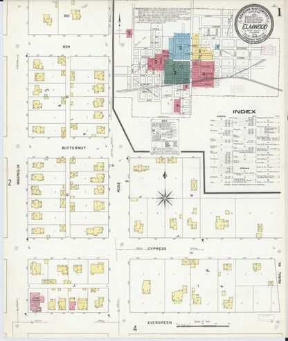 Sanborn Fire Insurance Map from Elmwood, Peoria County, Illinois (1909), Sheet #0001 - Historic Sanborn Fire Insurance Map Print, vintage old map wall art, antique decor, genealogy gift, Illinois Illinois map