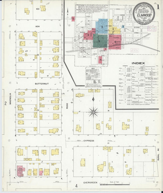 Sanborn Fire Insurance Map from Elmwood, Peoria County, Illinois (1909), Sheet #0001 - Historic Sanborn Fire Insurance Map Print, vintage old map wall art, antique decor, genealogy gift, Illinois Illinois map