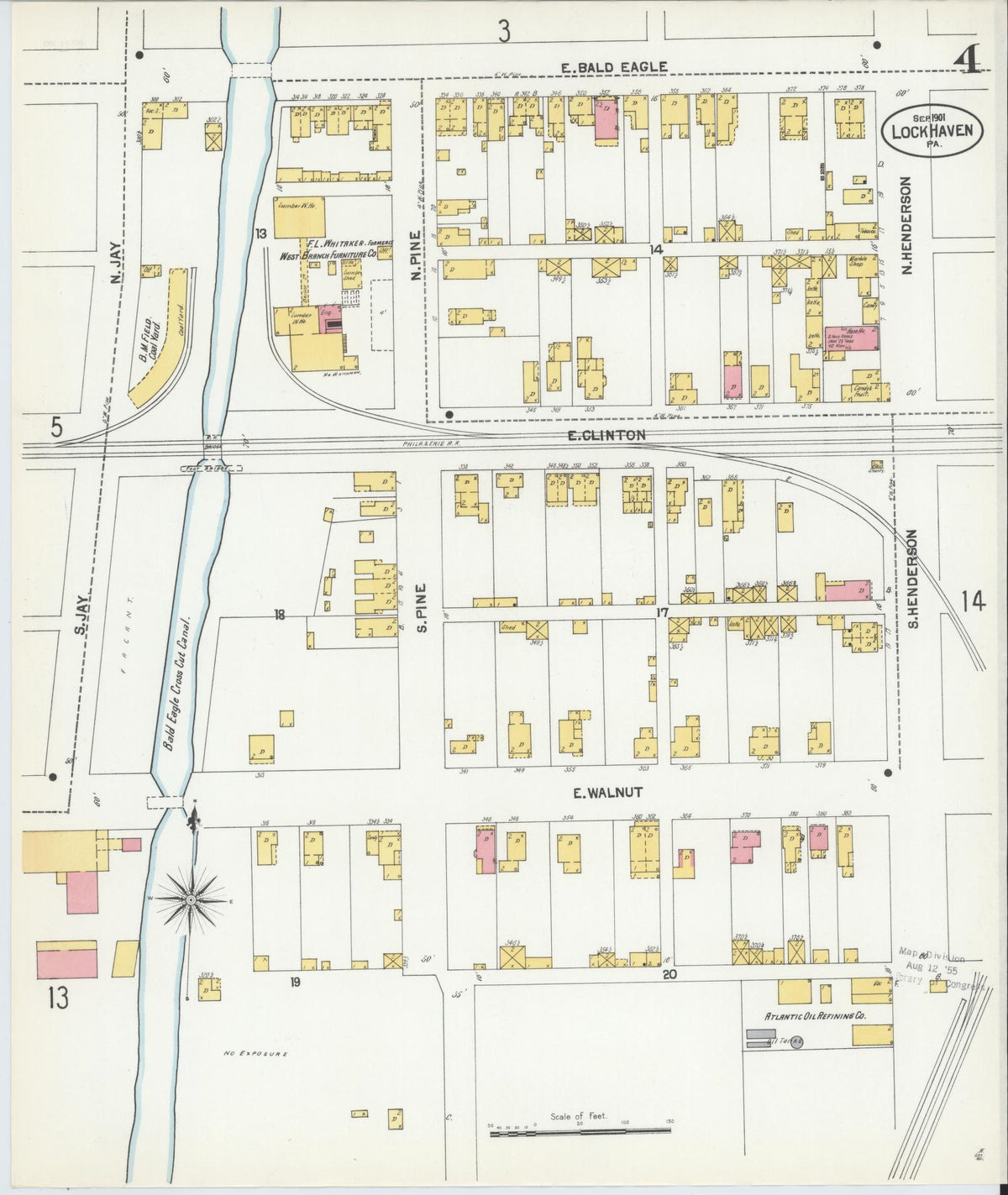 Sanborn Fire Insurance Map from Lock Haven, Clinton County, Pennsylvania (1901), Sheet #0004 - Historic Sanborn Fire Insurance Map Print, vintage old map wall art, antique decor, genealogy gift, Pennsylvania Pennsylvania map