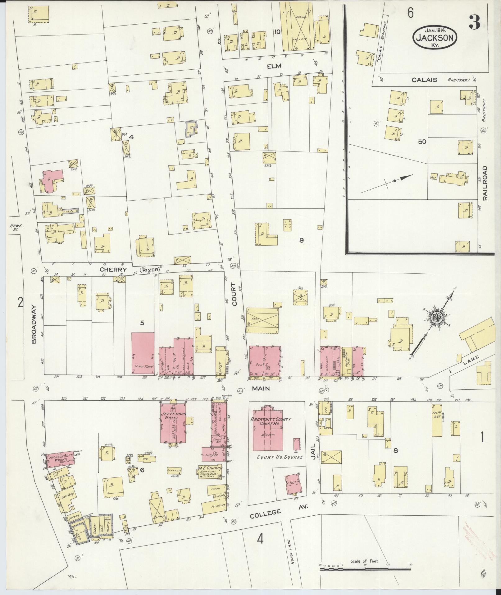 Sanborn Fire Insurance Map from Jackson, Breathitt County, Kentucky (1914), Sheet #0003 - Historic Sanborn Fire Insurance Map Print, vintage old map wall art, antique decor, genealogy gift, Kentucky Kentucky map