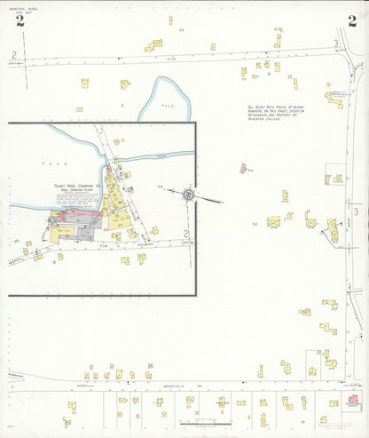 Sanborn Fire Insurance Map from Norton, Bristol County, Massachusetts (1937), Sheet #0002 - Historic Sanborn Fire Insurance Map Print, vintage old map wall art, antique decor, genealogy gift, Massachusetts Massachusetts map
