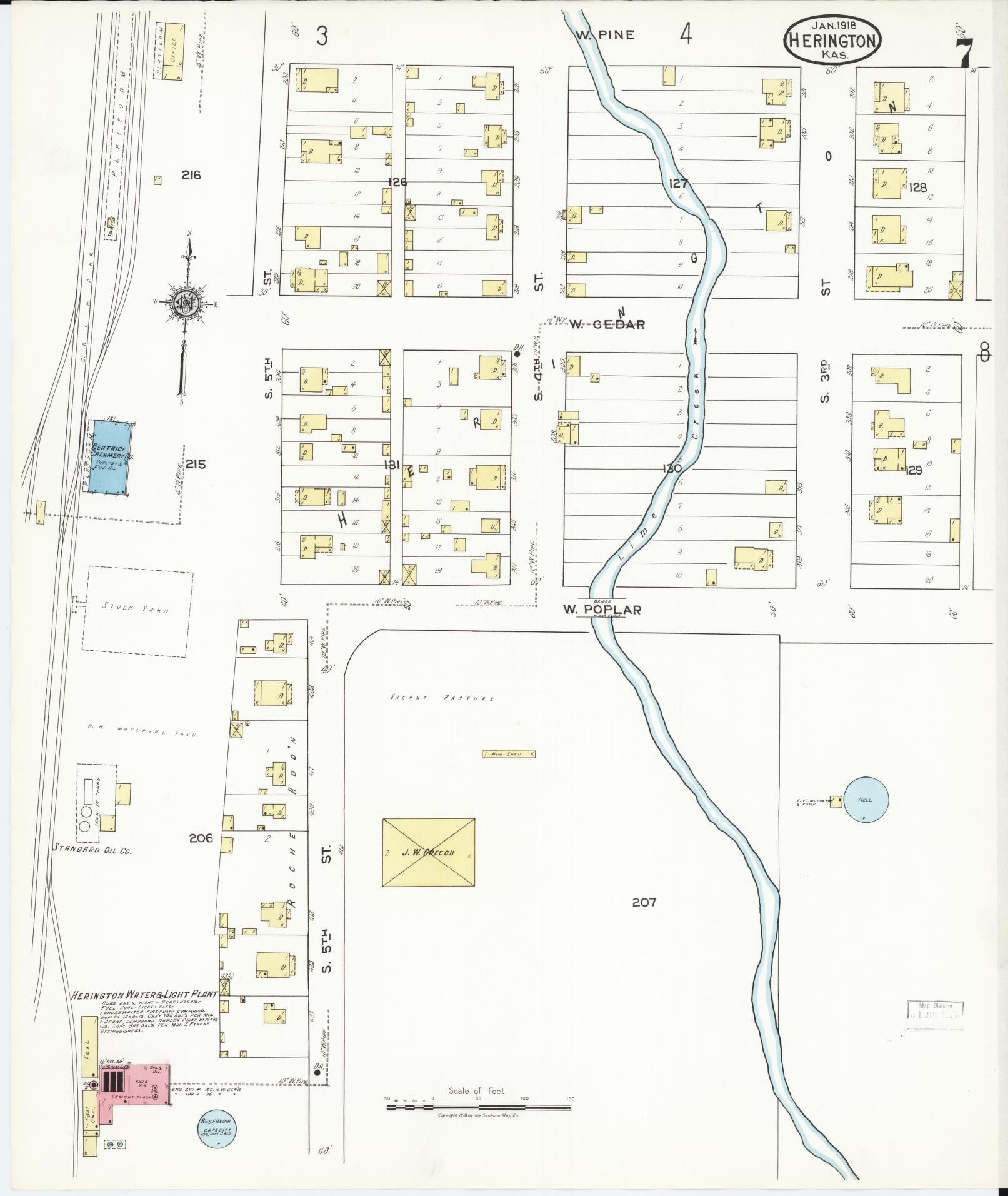 Sanborn Fire Insurance Map from Herington, Dickinson County, Kansas (1918), Sheet #0007 - Complete Map Set gallery image, historic Sanborn map, vintage wall art, Kansas Kansas
