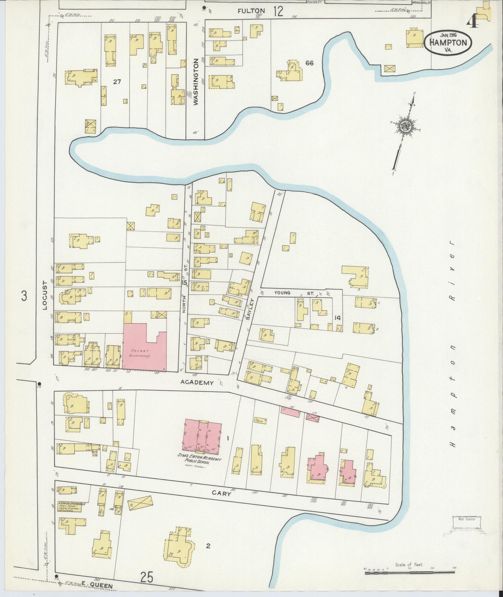Sanborn Fire Insurance Map from Hampton, Independent Cities, Virginia (1916), Sheet #0004 - Complete Map Set gallery image, historic Sanborn map, vintage wall art, Virginia Virginia