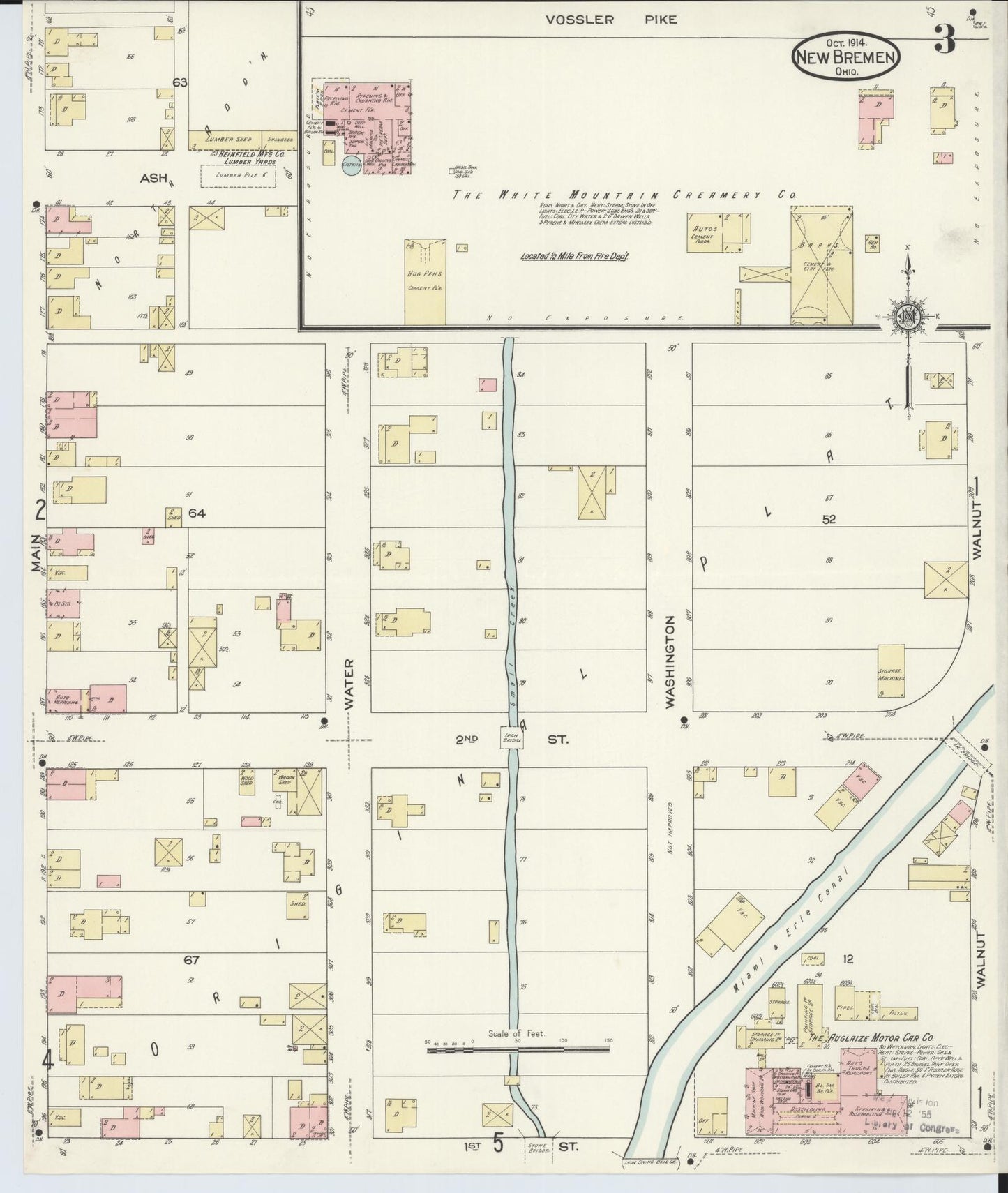 Sanborn Fire Insurance Map from New Bremen, Auglaize County, Ohio (1914), Sheet #0003 - Historic Sanborn Fire Insurance Map Print, vintage old map wall art, antique decor, genealogy gift, Ohio Ohio map