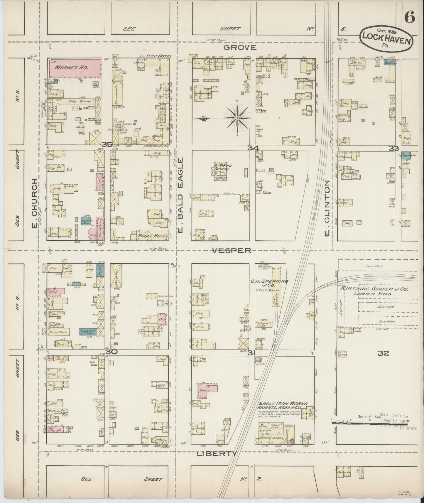 Sanborn Fire Insurance Map from Lock Haven, Clinton County, Pennsylvania (1885), Sheet #0006 - Complete Map Set gallery image, historic Sanborn map, vintage wall art, Pennsylvania Pennsylvania