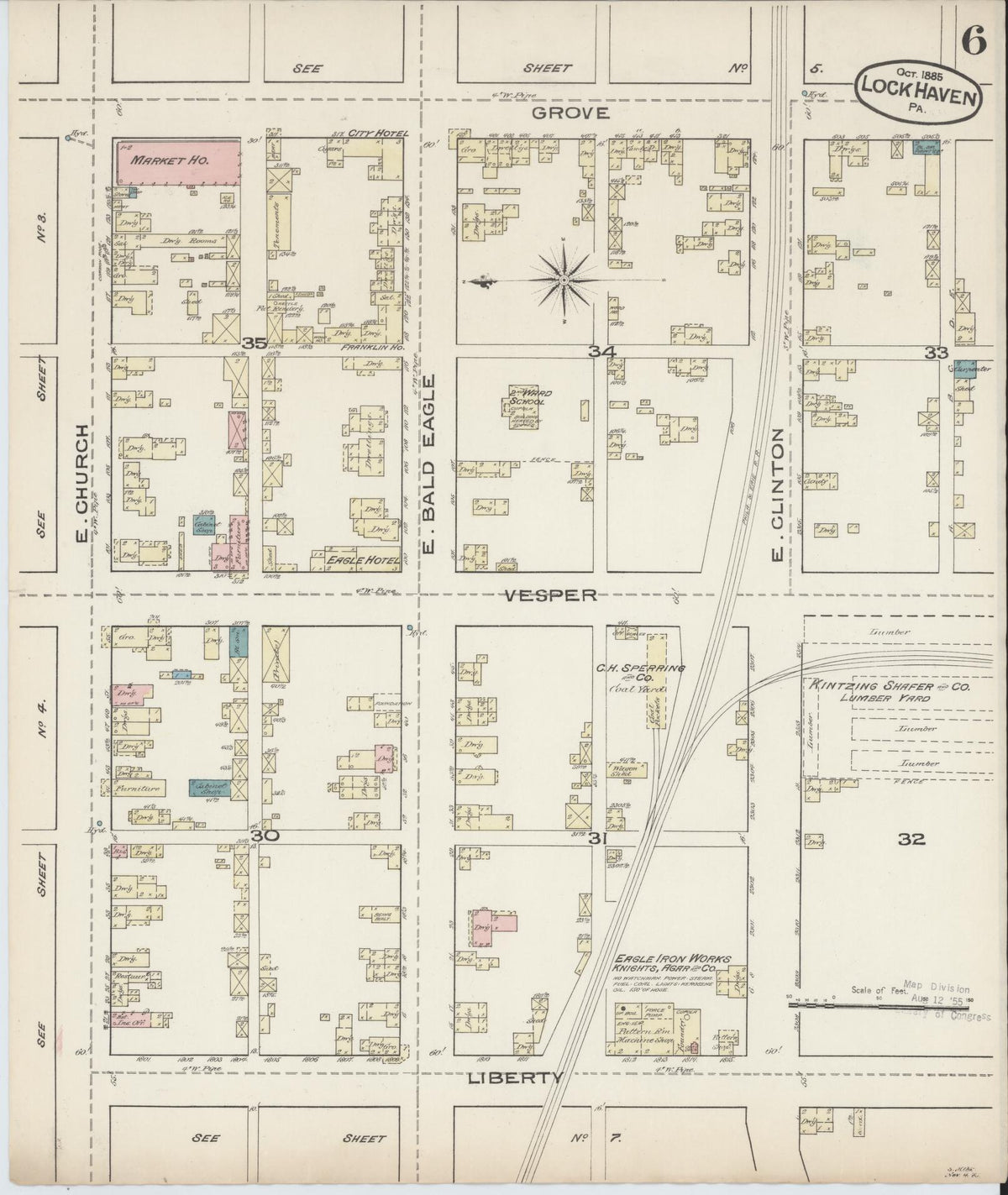 Sanborn Fire Insurance Map from Lock Haven, Clinton County, Pennsylvania (1885), Sheet #0006 - Complete Map Set gallery image, historic Sanborn map, vintage wall art, Pennsylvania Pennsylvania