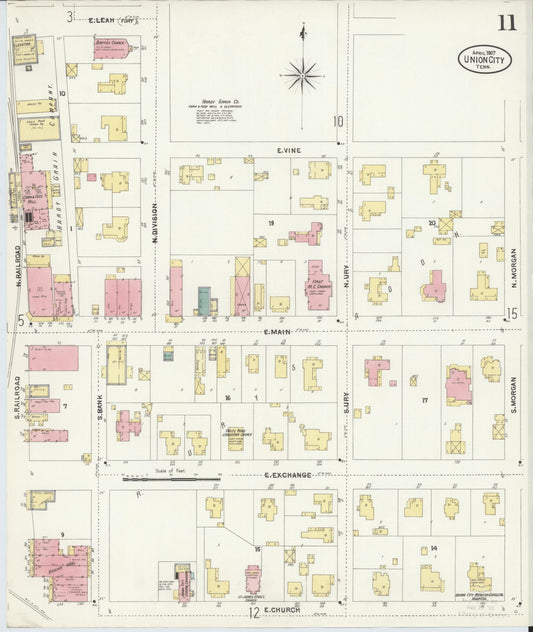 Sanborn Fire Insurance Map from Union City, Obion County, Tennessee (1907), Sheet #0011 - Historic Sanborn Fire Insurance Map Print, vintage old map wall art, antique decor, genealogy gift, Tennessee Tennessee map