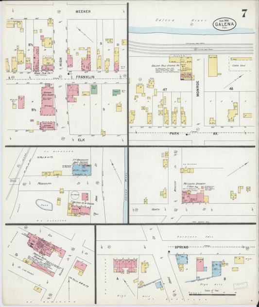 Sanborn Fire Insurance Map from Galena, Jo Daviess County, Illinois (1898), Sheet #0007 - Historic Sanborn Fire Insurance Map Print, vintage old map wall art, antique decor, genealogy gift, Illinois Illinois map