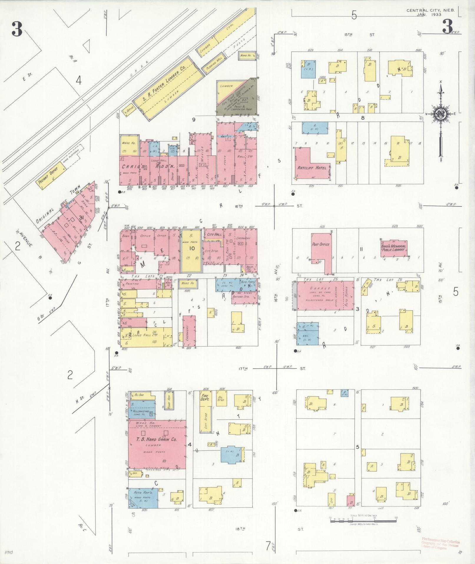 Sanborn Fire Insurance Map from Central City, Merrick County, Nebraska (1933), Sheet #0003 - Complete Map Set gallery image, historic Sanborn map, vintage wall art, Nebraska Nebraska