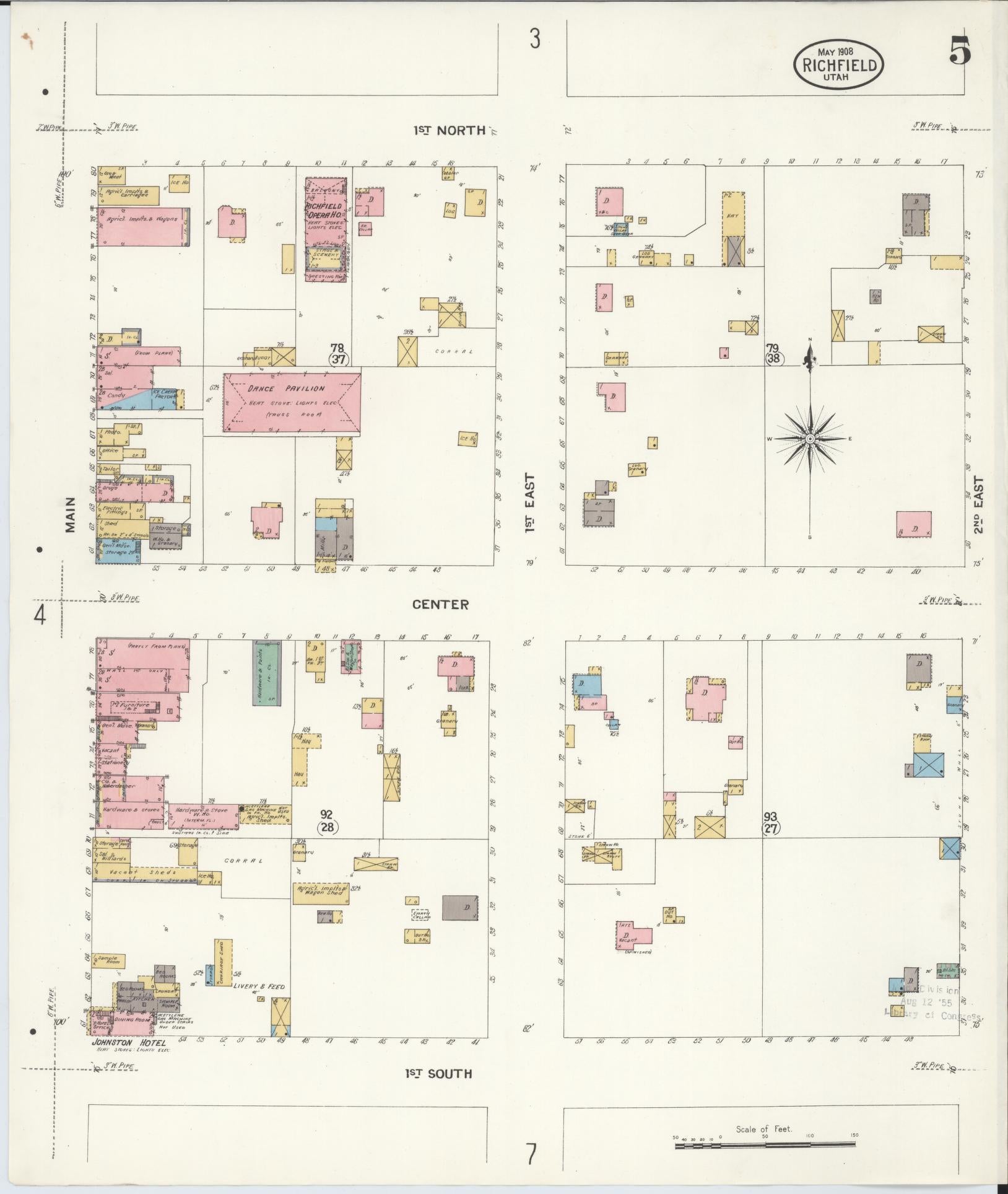 Sanborn Fire Insurance Map from Richfield, Sevier County, Utah (1908), Sheet #0005 - Complete Map Set gallery image, historic Sanborn map, vintage wall art, Utah Utah