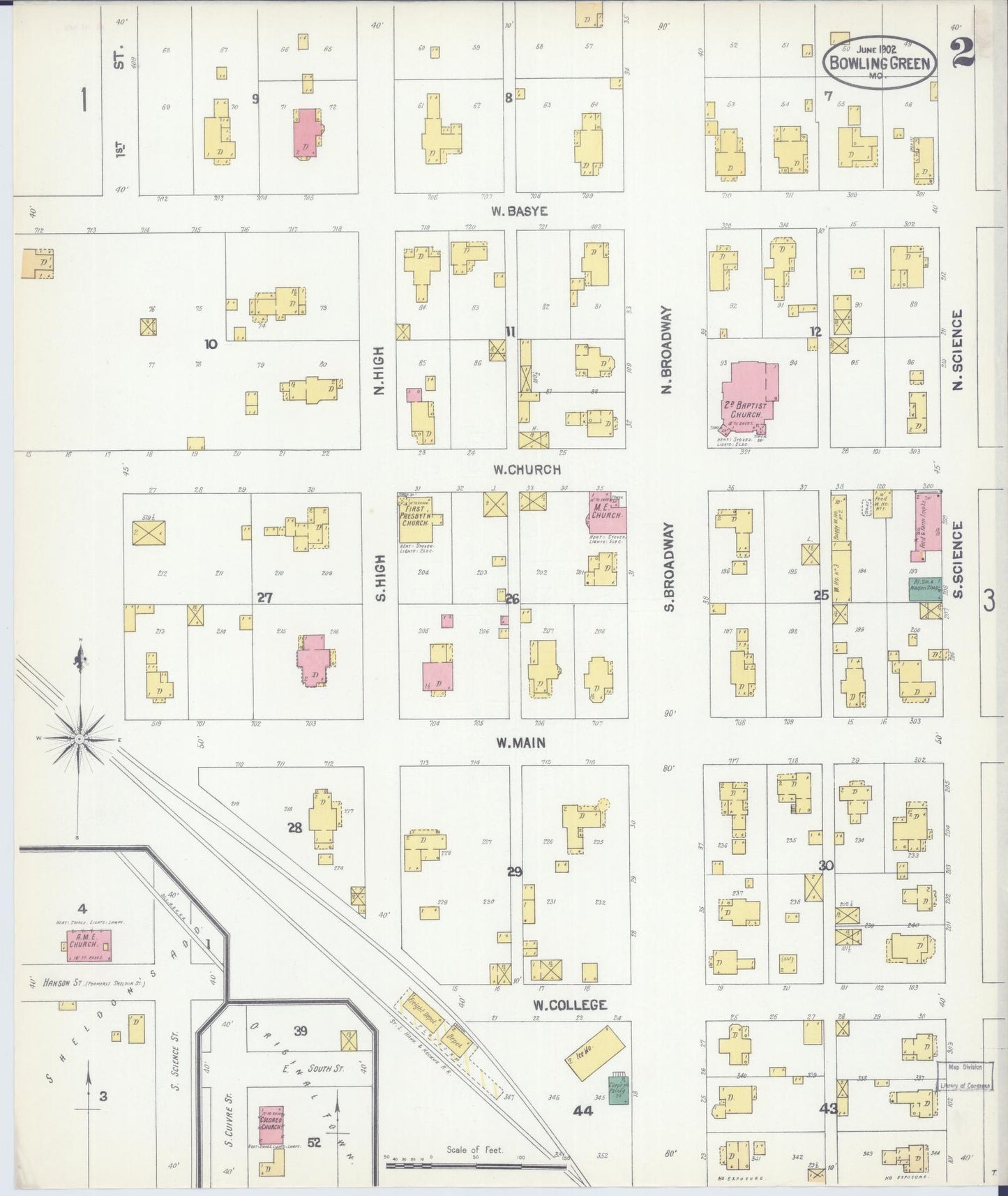Sanborn Fire Insurance Map from Bowling Green, Pike County, Missouri (1902), Sheet #0002 - Historic Sanborn Fire Insurance Map Print, vintage old map wall art, antique decor, genealogy gift, Missouri Missouri map