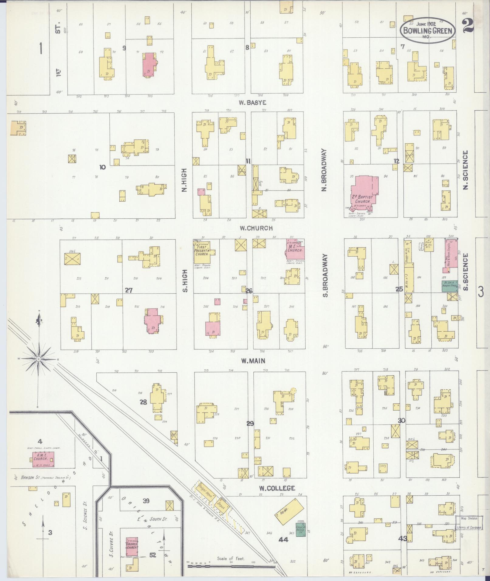Sanborn Fire Insurance Map from Bowling Green, Pike County, Missouri (1902), Sheet #0002 - Historic Sanborn Fire Insurance Map Print, vintage old map wall art, antique decor, genealogy gift, Missouri Missouri map