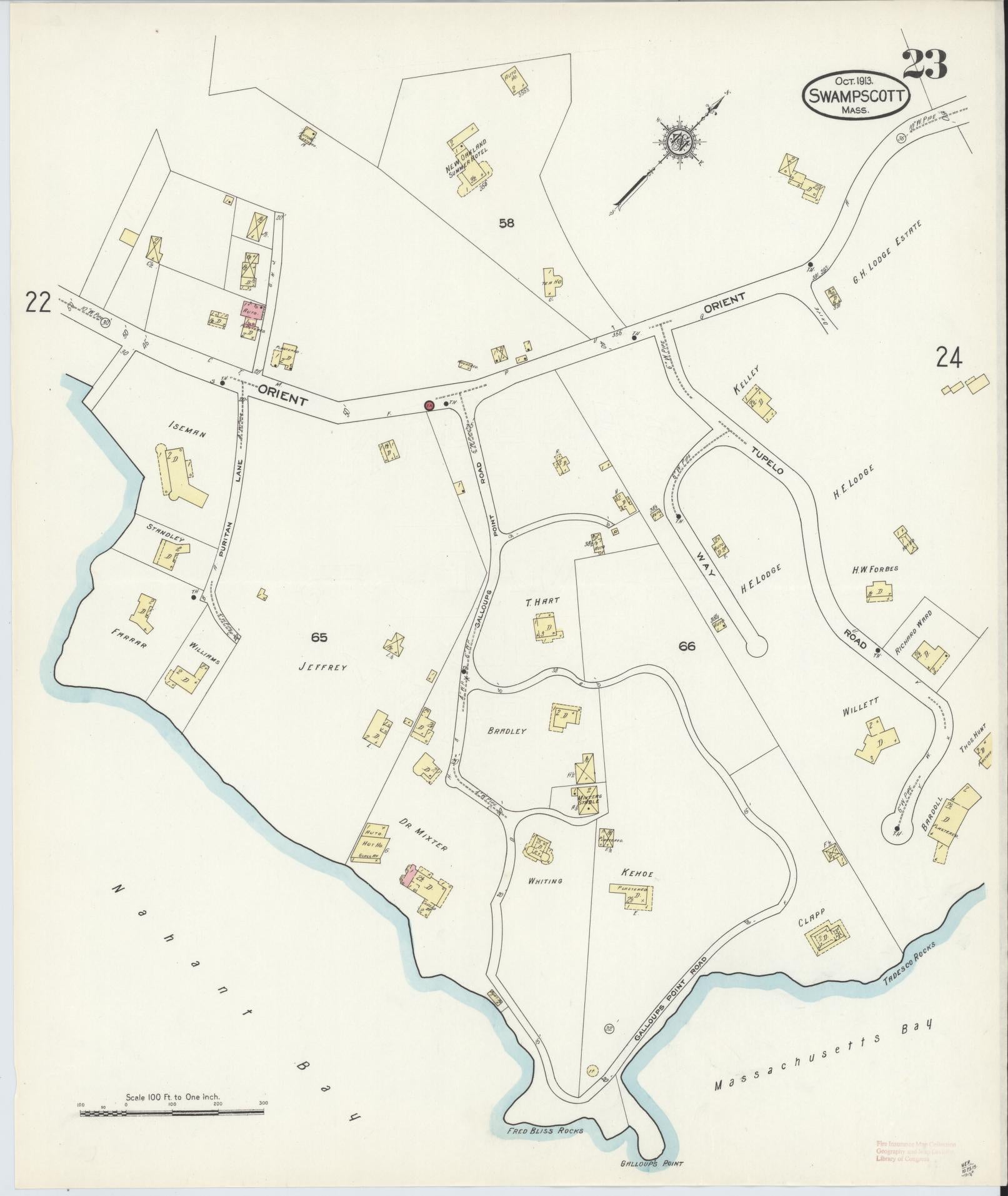 Sanborn Fire Insurance Map from Swampscott, Essex County, Massachusetts (1913), Sheet #0023 - Historic Sanborn Fire Insurance Map Print, vintage old map wall art, antique decor, genealogy gift, Massachusetts Massachusetts map