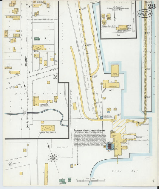 Sanborn Fire Insurance Map from Houghton, Houghton County, Michigan (1900), Sheet #0028 - Historic Sanborn Fire Insurance Map Print, vintage old map wall art, antique decor, genealogy gift, Michigan Michigan map