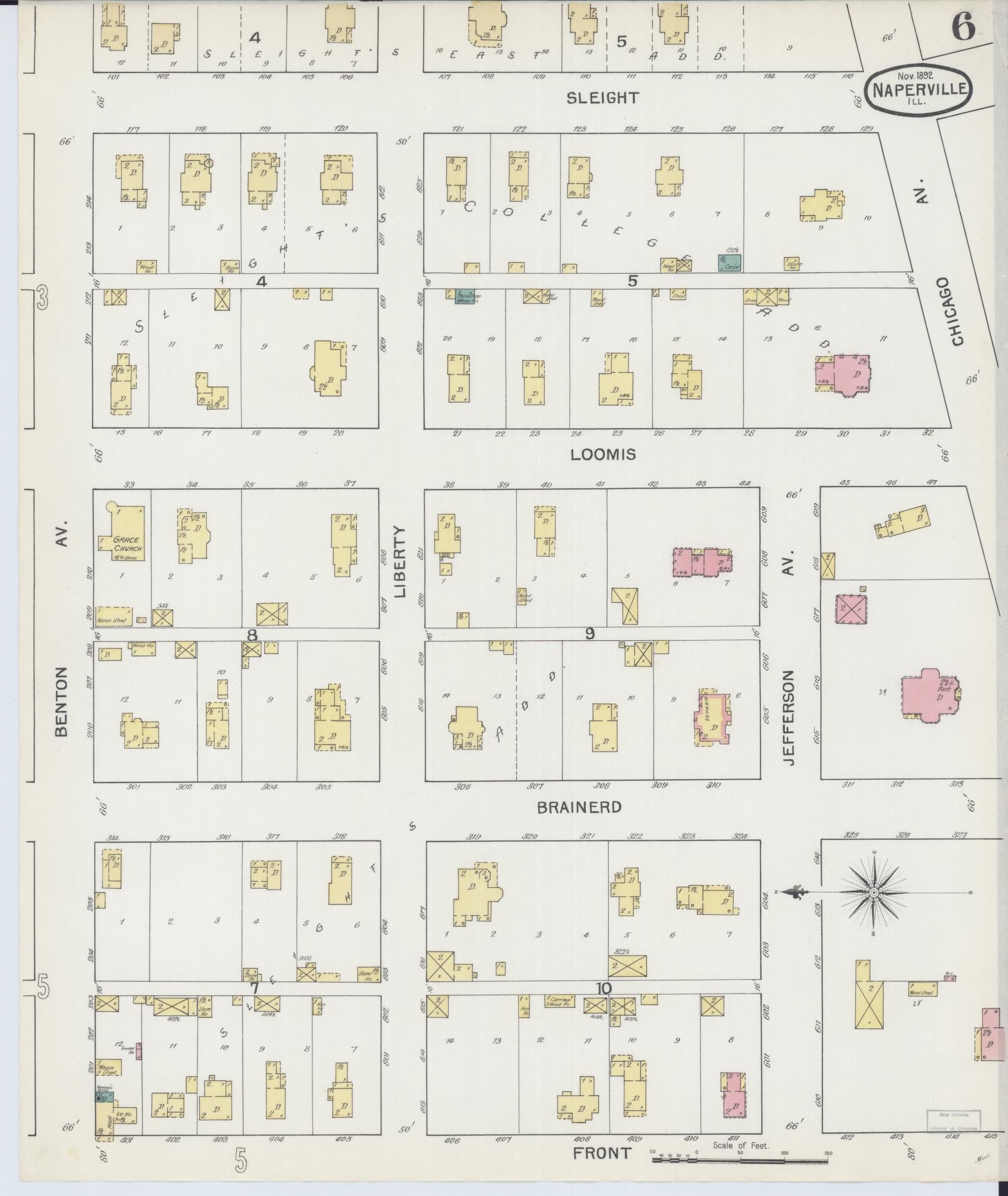Sanborn Fire Insurance Map from Naperville, Du Page County, Illinois (1892), Sheet #0006 - Complete Map Set gallery image, historic Sanborn map, vintage wall art, Illinois Illinois