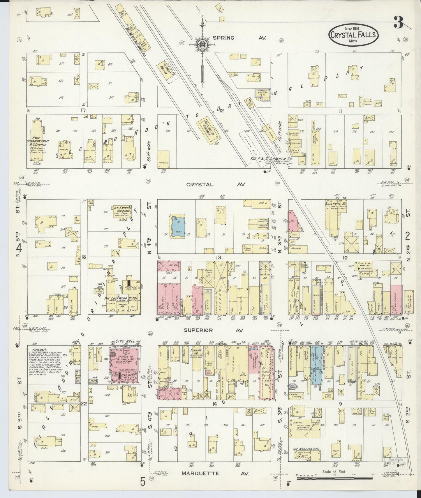 Sanborn Fire Insurance Map from Crystal Falls, Iron County, Michigan (1914), Sheet #0003 - Complete Map Set gallery image, historic Sanborn map, vintage wall art, Michigan Michigan