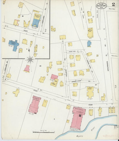 Sanborn Fire Insurance Map from Medford, Middlesex County, Massachusetts (1903), Sheet #0002 - Complete Map Set gallery image, historic Sanborn map, vintage wall art, Massachusetts Massachusetts