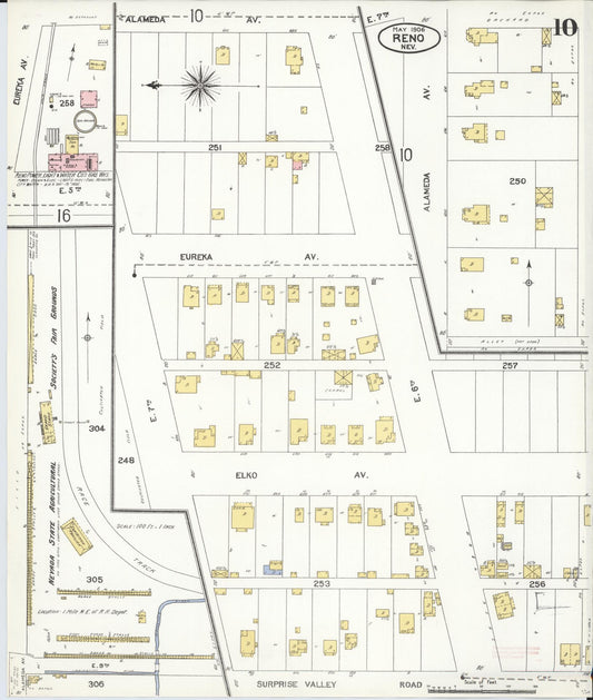 Sanborn Fire Insurance Map from Reno, Washoe County, Nevada (1906), Sheet #0010 - Historic Sanborn Fire Insurance Map Print, vintage old map wall art, antique decor, genealogy gift, Nevada Nevada map