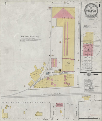Sanborn Fire Insurance Map from Millbrae, San Mateo County, California (1926), Sheet #0001 - Complete Map Set gallery image, historic Sanborn map, vintage wall art, California California
