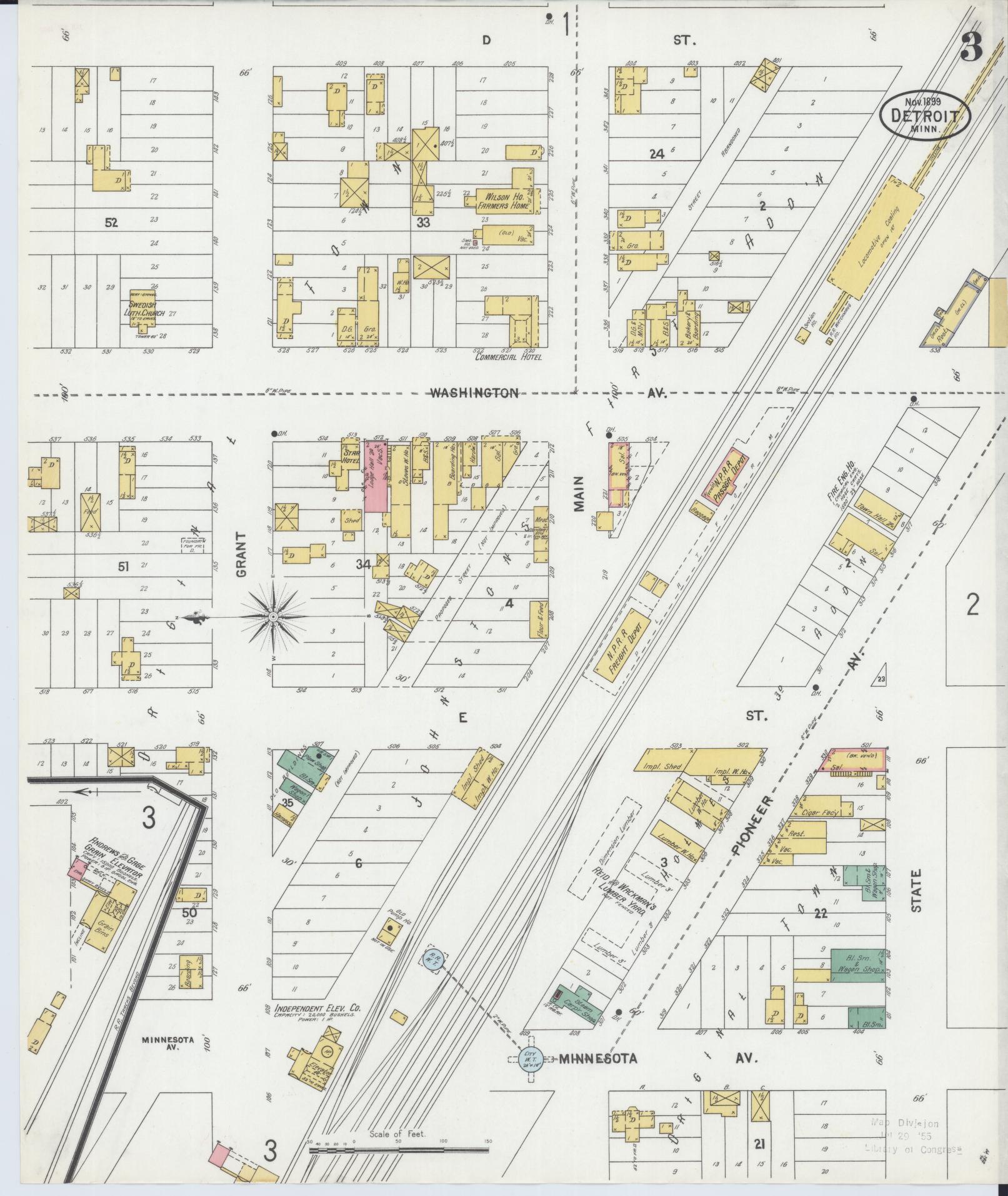 Sanborn Fire Insurance Map from Detroit Lakes, Becker County, Minnesota (1899), Sheet #0003 - Complete Map Set gallery image, historic Sanborn map, vintage wall art, Minnesota Minnesota