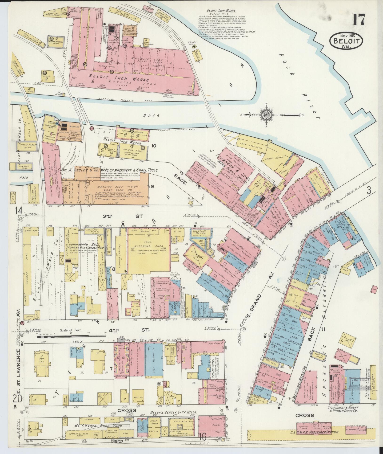 Sanborn Fire Insurance Map from Beloit, Rock County, Wisconsin (1915), Sheet #0017 - Complete Map Set gallery image, historic Sanborn map, vintage wall art, Wisconsin Wisconsin
