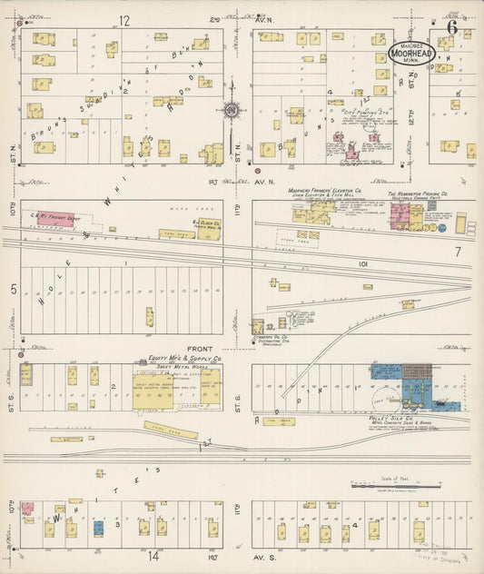 Sanborn Fire Insurance Map from Moorhead, Clay County, Minnesota (1922), Sheet #0006 - Historic Sanborn Fire Insurance Map Print, vintage old map wall art, antique decor, genealogy gift, Minnesota Minnesota map