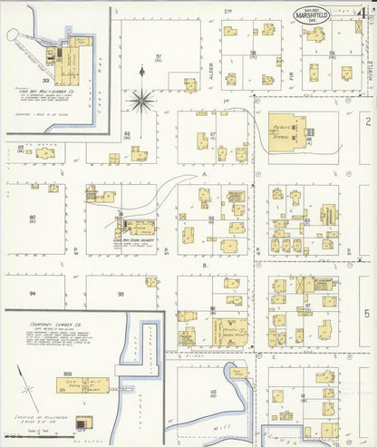 Sanborn Fire Insurance Map from Marshfield, Coos County, Oregon (1907), Sheet #0004 - Complete Map Set gallery image, historic Sanborn map, vintage wall art, Oregon Oregon