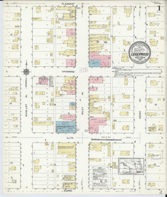 Sanborn Fire Insurance Map from Lidgerwood, Richland County, North Dakota (1914), Sheet #0001 - Complete Map Set gallery image, historic Sanborn map, vintage wall art, North Dakota North Dakota