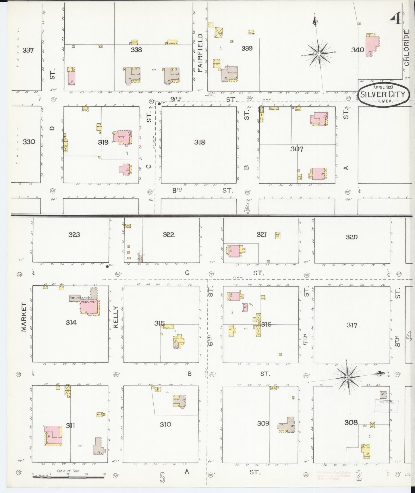 Sanborn Fire Insurance Map from Silver City, Grant County, New Mexico (1893), Sheet #0004 - Complete Map Set gallery image, historic Sanborn map, vintage wall art, New Mexico New Mexico
