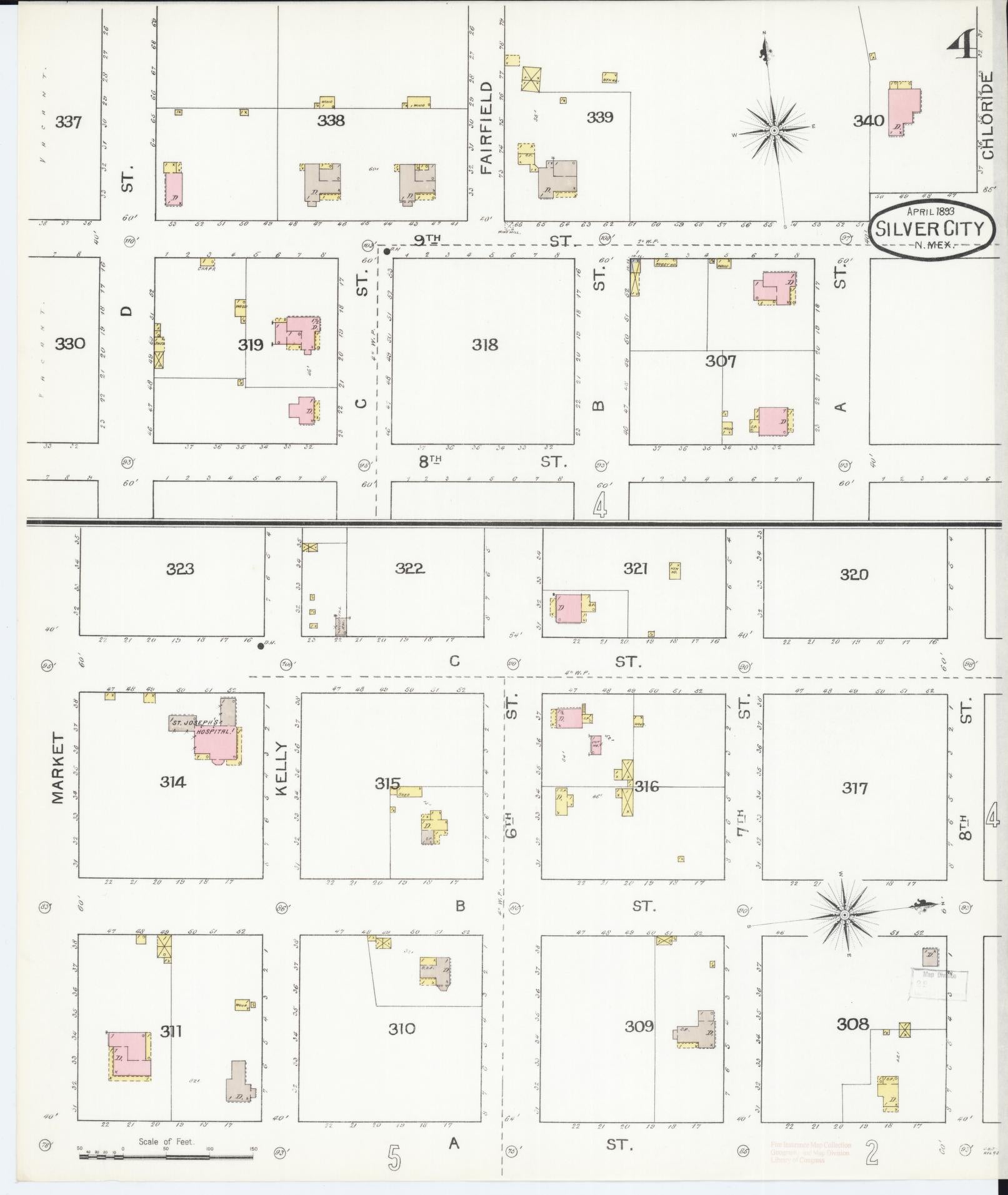 Sanborn Fire Insurance Map from Silver City, Grant County, New Mexico (1893), Sheet #0004 - Complete Map Set gallery image, historic Sanborn map, vintage wall art, New Mexico New Mexico