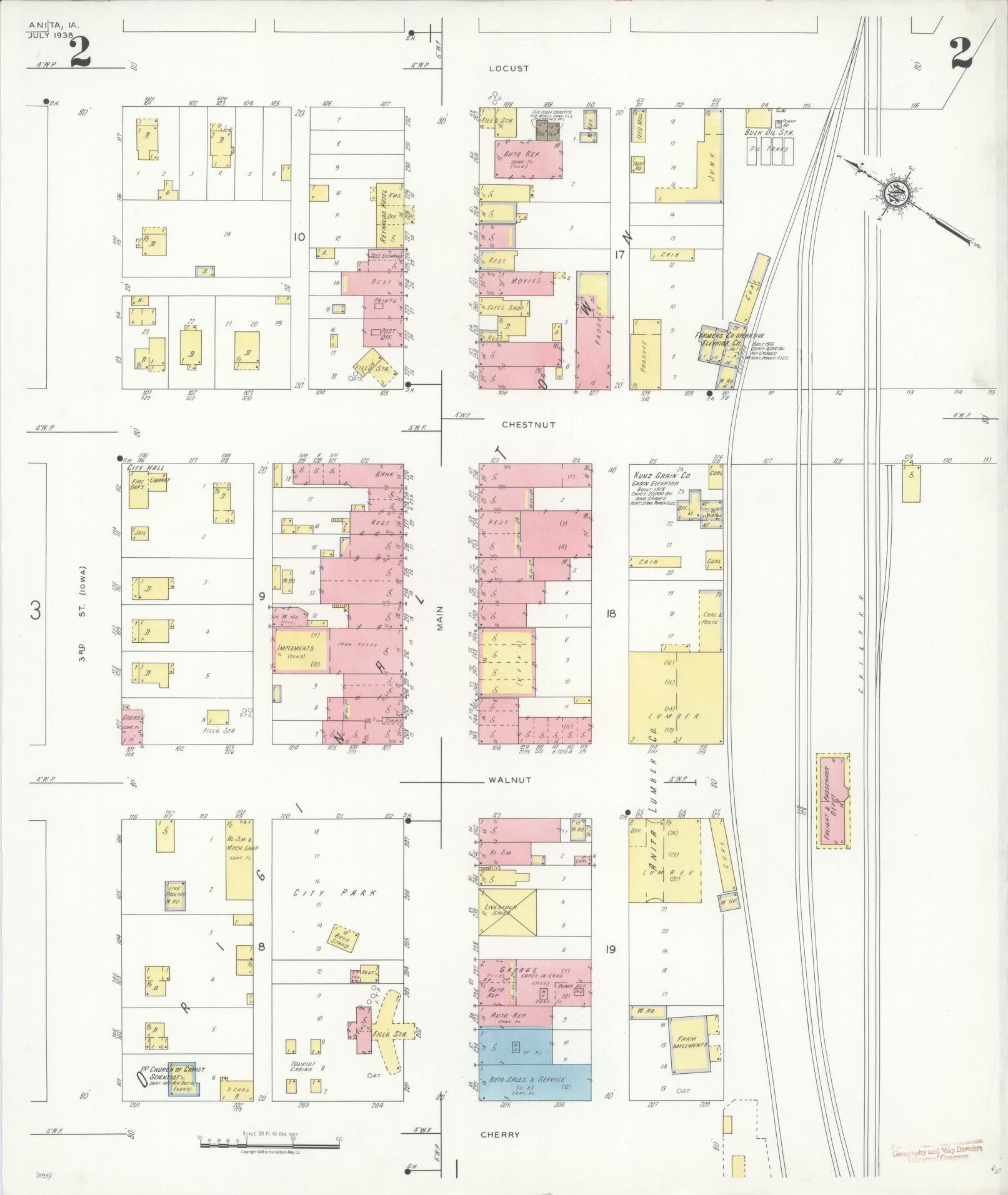 Sanborn Fire Insurance Map from Anita, Cass County, Iowa (1938), Sheet #0002 - Historic Sanborn Fire Insurance Map Print