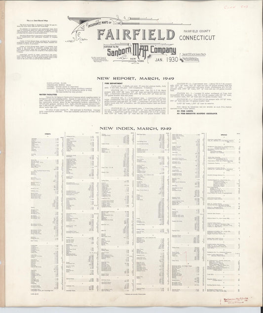 Sanborn Fire Insurance Map from Fairfield, Fairfield County, Connecticut (1949), Sheet #0001 - Historic Sanborn Fire Insurance Map Print, vintage old map wall art, antique decor, genealogy gift, Connecticut Connecticut map