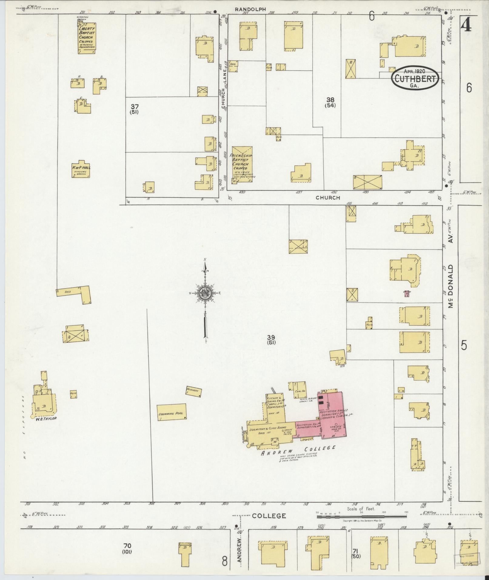 Sanborn Fire Insurance Map from Cuthbert, Randolph County, Georgia (1920), Sheet #0004 - Complete Map Set gallery image, historic Sanborn map, vintage wall art, Georgia Georgia