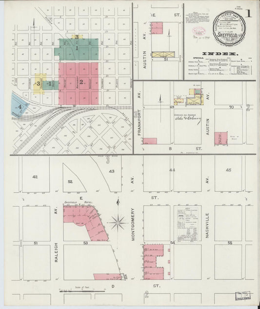 Sanborn Fire Insurance Map from Sheffield, Colbert County, Alabama (1894), Sheet #0001 - Complete Map Set gallery image, historic Sanborn map, vintage wall art, Alabama Alabama