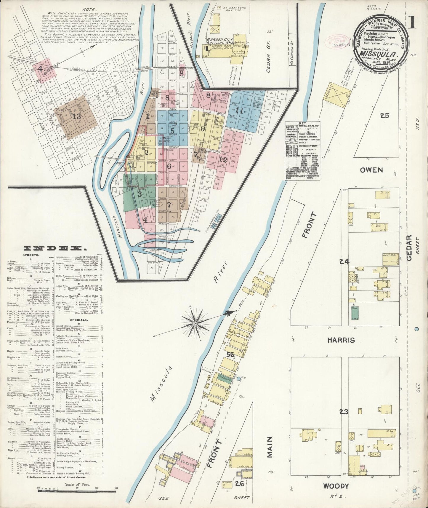 Sanborn Fire Insurance Map from Missoula, Missoula County, Montana (1891), Sheet #0001 - Complete Map Set gallery image, historic Sanborn map, vintage wall art, Montana Montana