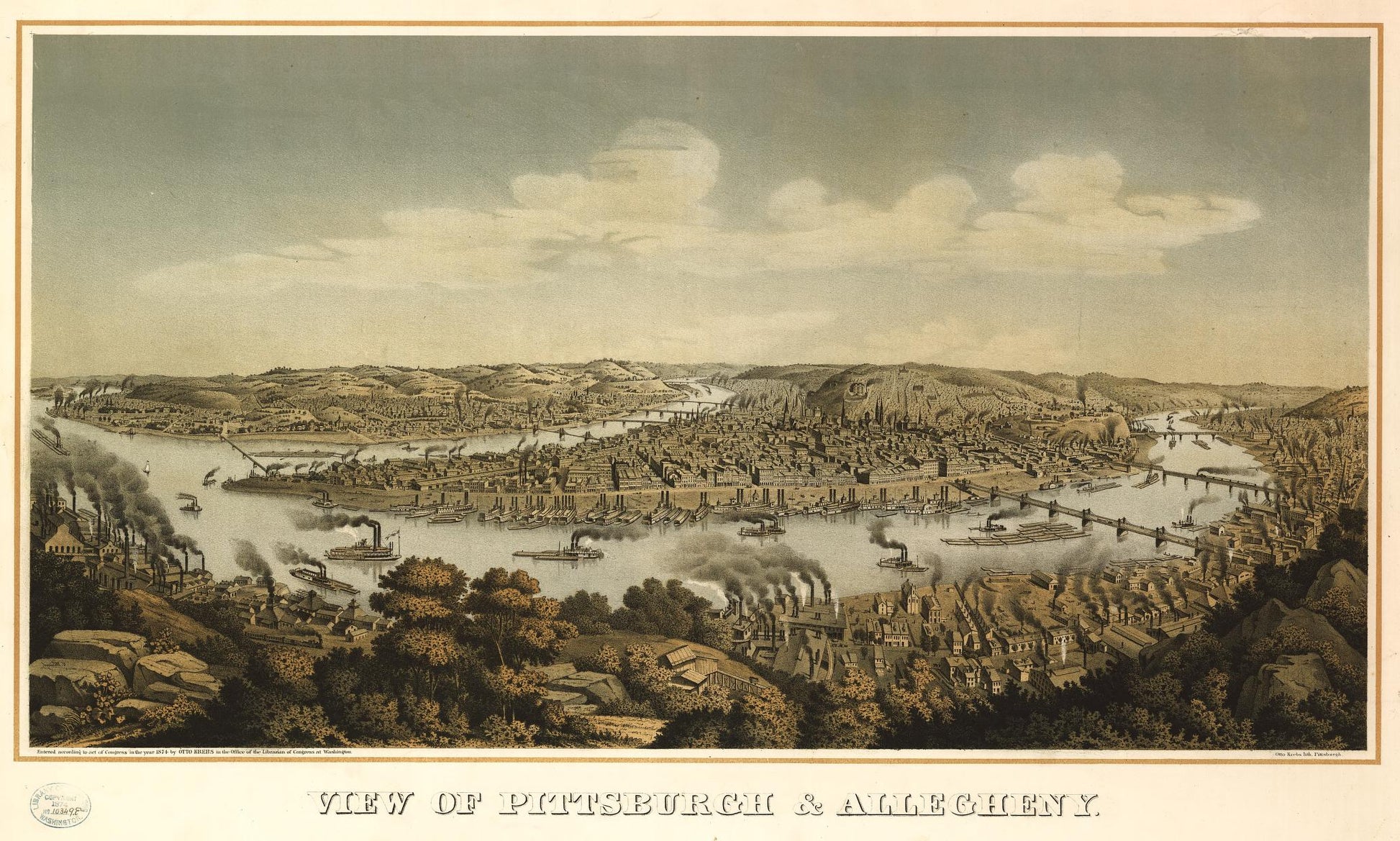View of Pittsburgh & Allegheny (1874) – Historic Bird’s-Eye View Panorama Print